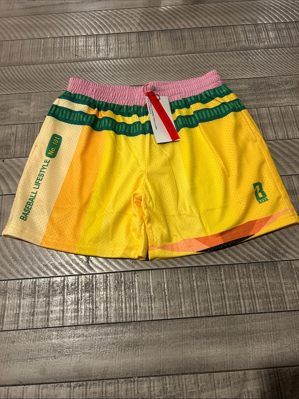 Baseball Lifestyle Kids Yellow Athletic Shorts with Pink Waistband